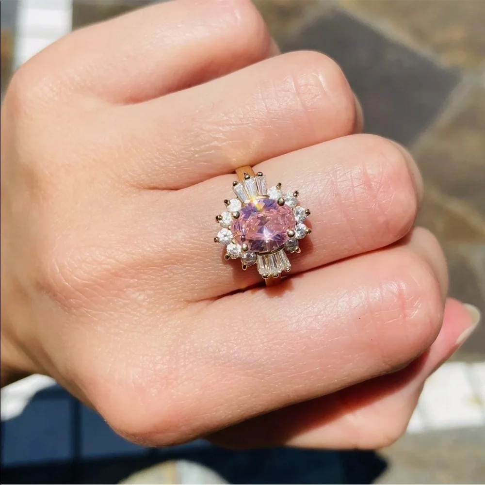 Estate 14k Gold Rose & White Cubic Zirconia Ring - Picture 5 of 11